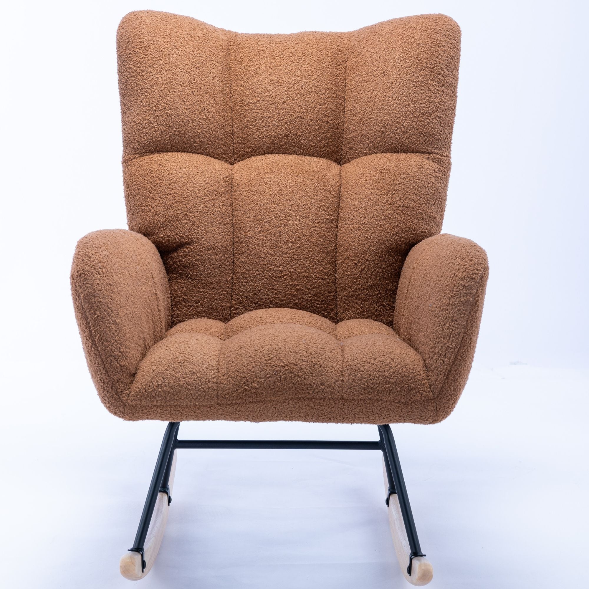 Wingback Rocking Chair with Storage Pocket, Upholstered in Soft Teddy Fabric, Featuring a Sturdy Solid Wood Base