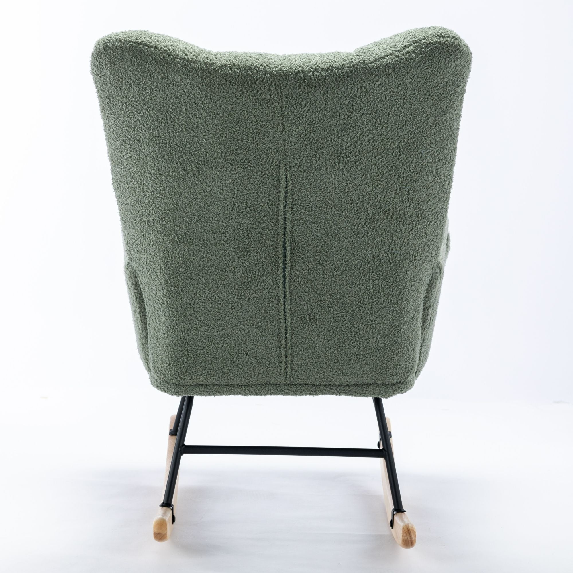 Wingback Rocking Chair with Storage Pocket, Upholstered in Soft Teddy Fabric, Featuring a Sturdy Solid Wood Base