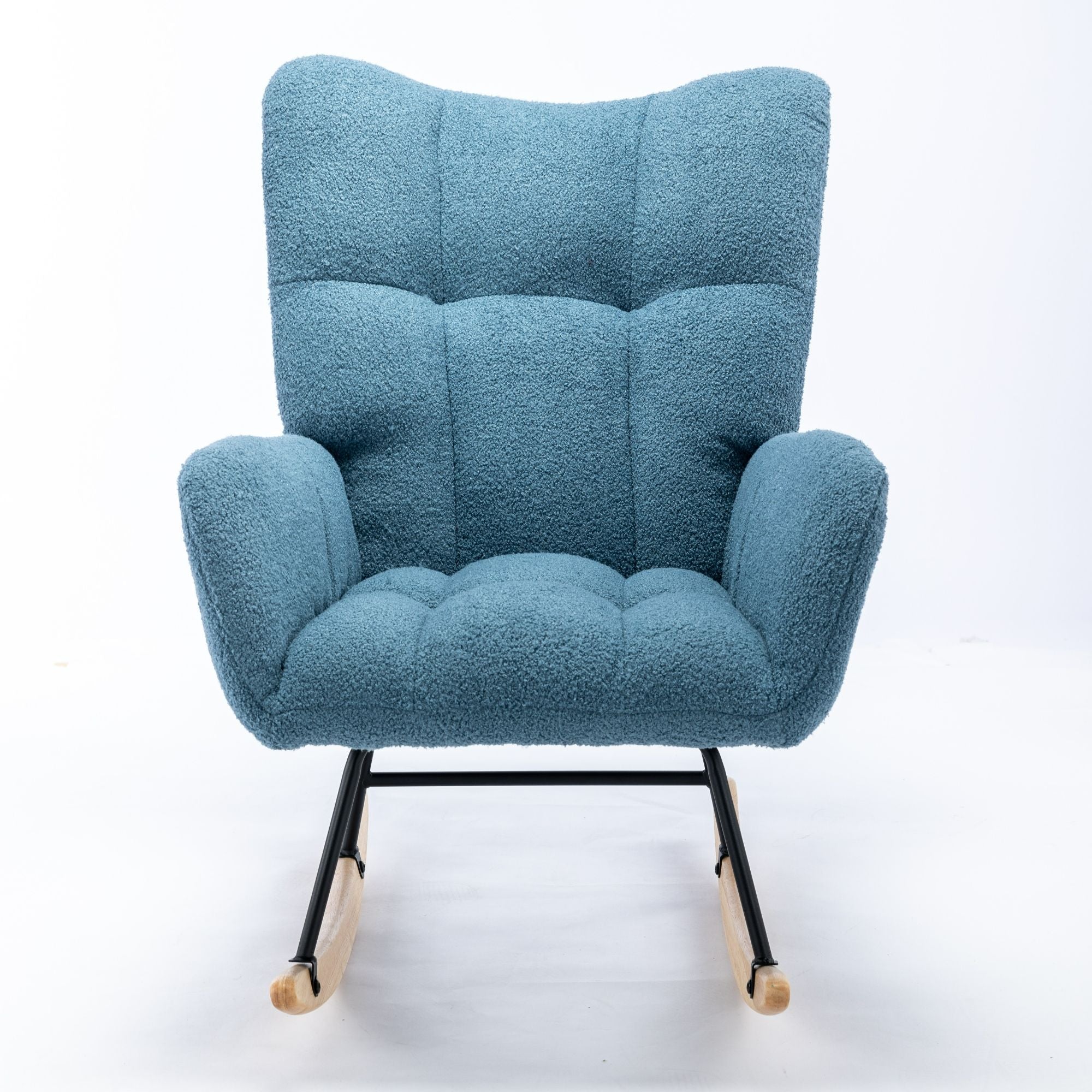 Wingback Rocking Chair with Storage Pocket, Upholstered in Soft Teddy Fabric, Featuring a Sturdy Solid Wood Base