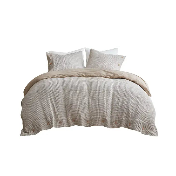 Waffle Weave Comforter/Duvet Cover Set, Taupe