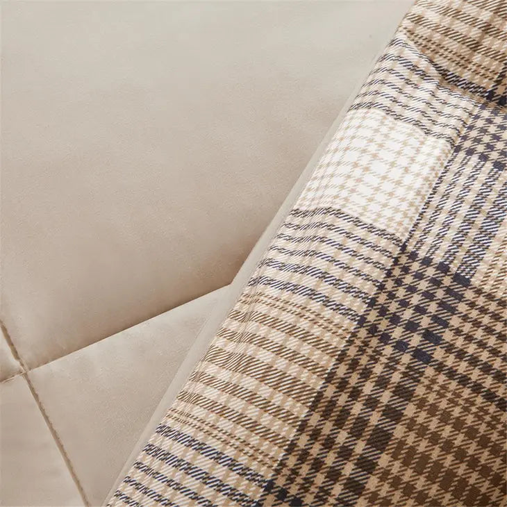 Plaid Soft Spun Comforter Mini Set, Liber Brown