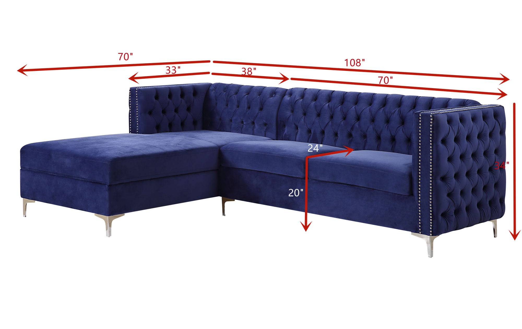 ACME Sullivan Sectional Sofa, Navy Blue Velvet 55490