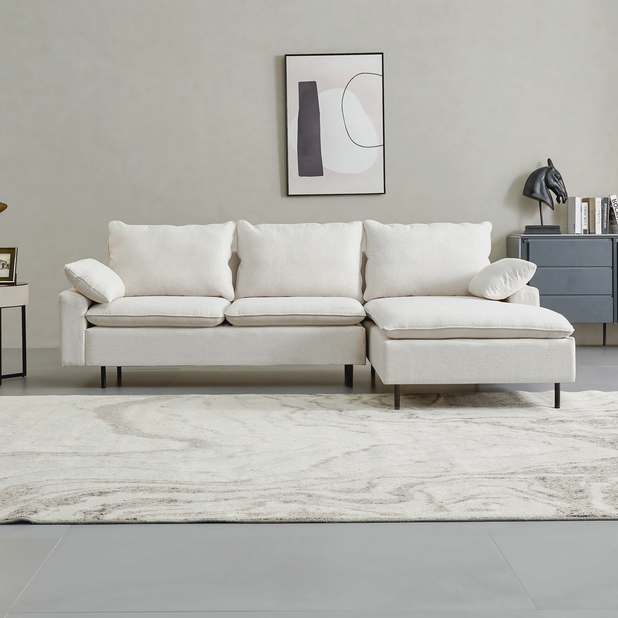 L-Shaped Linen Sectional Sofa With Left Chaise - Beige