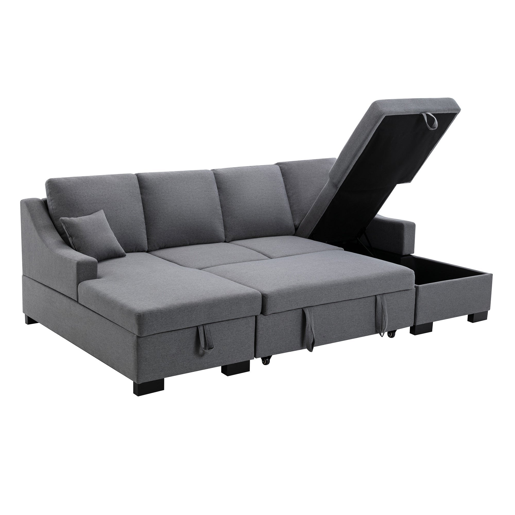 Upholstery Sleeper Sectional Sofa with Double Storage Spaces;  2 Tossing Cushions