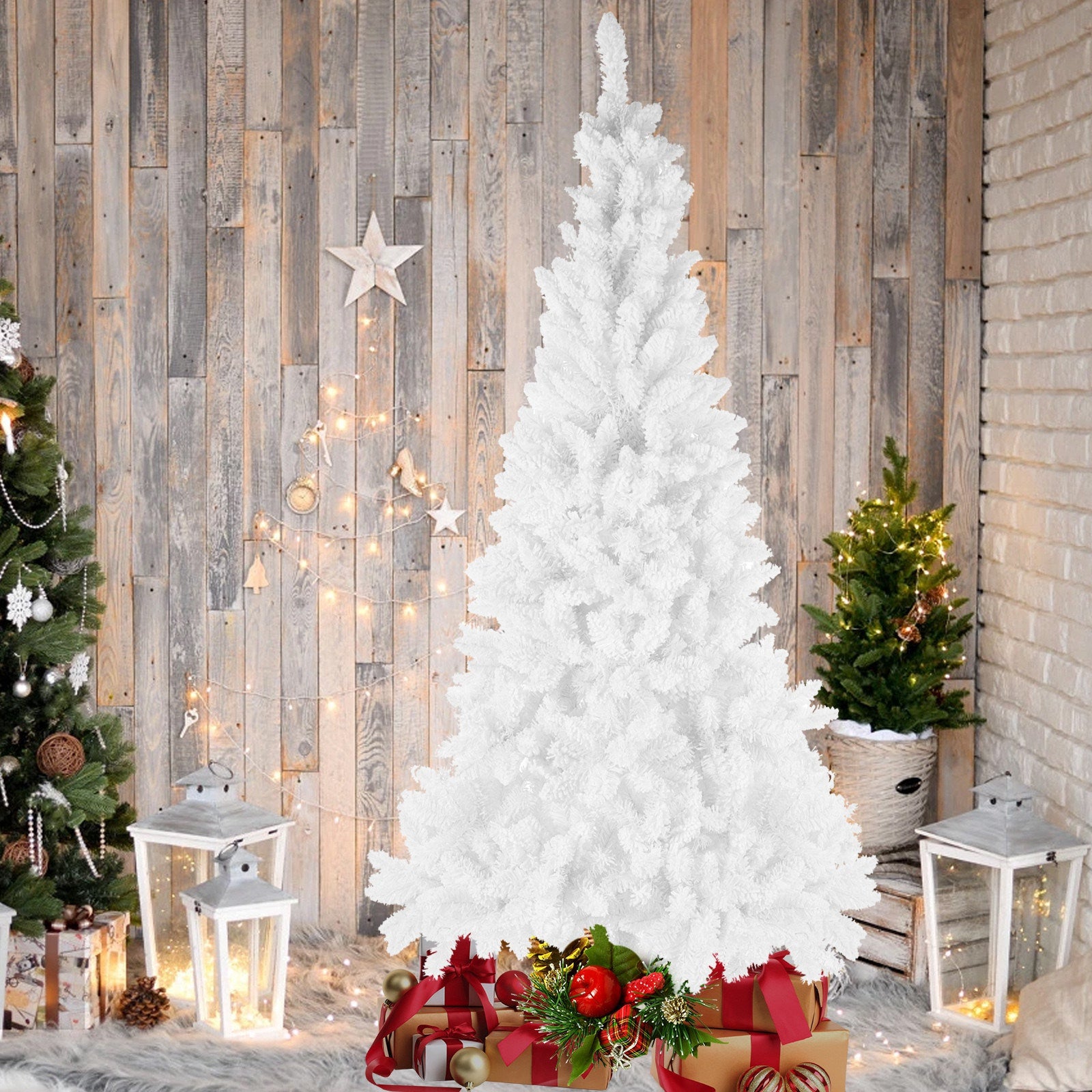 White Artificial Snow Flocked Christmas Tree 7ft Full Tree With Metal Stand