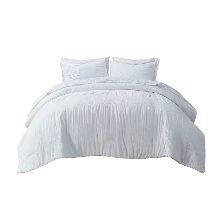 Casual Textured Compelete Comforter and Sheet Set, White